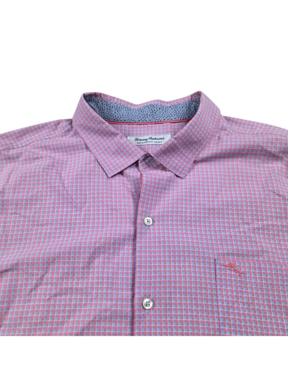 Tommy Bahama Shirt Men 2XL Newport Coast Plaid Pink Blue Down Long Sleeve